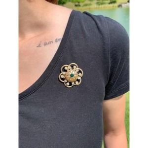 20 Vintage Floral Gemstone Brooch | Floral Brooch Green | Vintage Costume Brooch